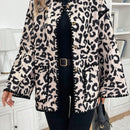 Frenchy chaqueta casual de mujer con estampado de leopardo, manga acampanada, para otono/invierno, de terciopelo con estampado de felpa (tela no esponjosa), con bolsillos delanteros con botones de color contrastante. chaqueta casual de manga larga
