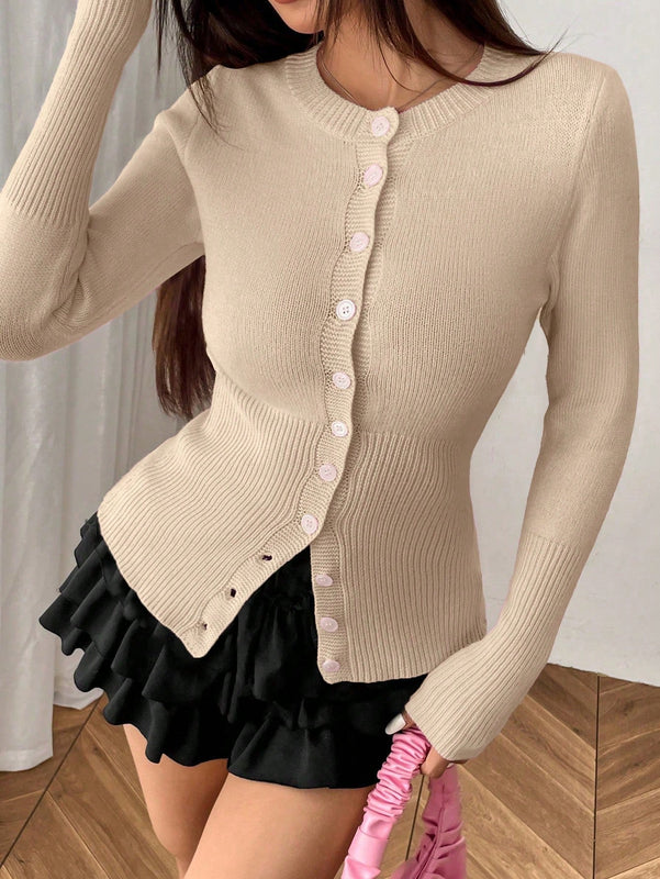 Moosta chaqueta de punto de estilo casual y versatil de color liso para otono/invierno