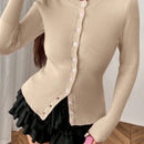 Moosta mujer chaqueta de punto de unicolor con cuello redondo, manga larga, de abotonadura sencilla, versatil y de moda, para otono/invierno