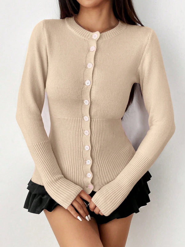 Moosta chaqueta de punto de estilo casual y versatil de color liso para otono/invierno
