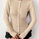 Moosta mujer chaqueta de punto de unicolor con cuello redondo, manga larga, de abotonadura sencilla, versatil y de moda, para otono/invierno