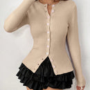 Moosta mujer chaqueta de punto de unicolor con cuello redondo, manga larga, de abotonadura sencilla, versatil y de moda, para otono/invierno