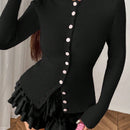 Moosta mujer chaqueta de punto de unicolor con cuello redondo, manga larga, de abotonadura sencilla, versatil y de moda, para otono/invierno