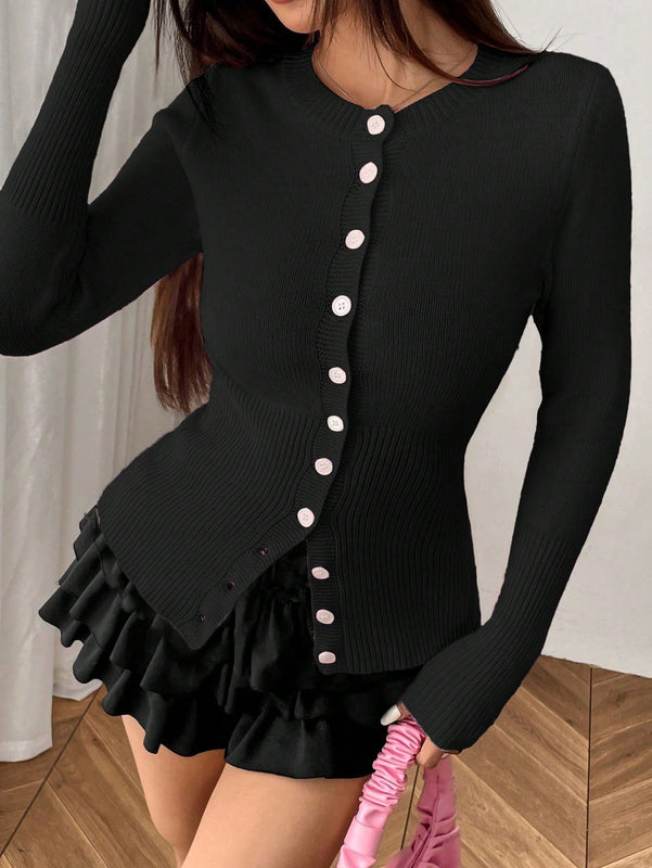 Moosta chaqueta de punto de estilo casual y versatil de color liso para otono/invierno