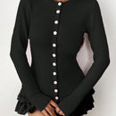 Moosta mujer chaqueta de punto de unicolor con cuello redondo, manga larga, de abotonadura sencilla, versatil y de moda, para otono/invierno