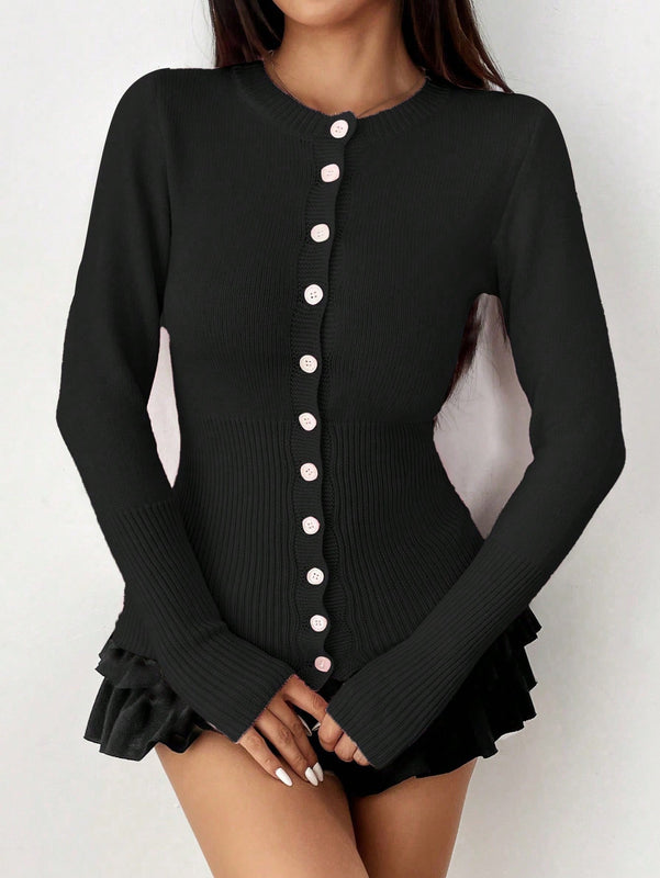 Moosta chaqueta de punto de estilo casual y versatil de color liso para otono/invierno