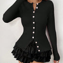 Moosta mujer chaqueta de punto de unicolor con cuello redondo, manga larga, de abotonadura sencilla, versatil y de moda, para otono/invierno