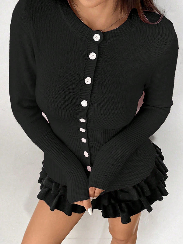 Moosta chaqueta de punto de estilo casual y versatil de color liso para otono/invierno