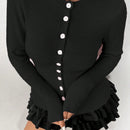 Moosta mujer chaqueta de punto de unicolor con cuello redondo, manga larga, de abotonadura sencilla, versatil y de moda, para otono/invierno