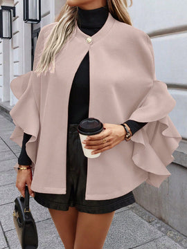 Clasi abrigo de lana elegante con cuello vuelto y abotonadura sencilla, en unicolor, para mujer, para otono/invierno