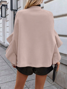 Clasi abrigo de lana elegante con cuello vuelto y abotonadura sencilla, en unicolor, para mujer, para otono/invierno