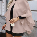 Clasi 1 pieza abrigo elegante de lana con un solo abotonadura, bajo con volantes y unicolor para mujer, otono/invierno
