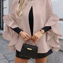 Clasi abrigo largo de lana de mujer de manga larga, de un solo pecho, con cuello alto y manga tipo capa, de unicolor, elegante, para otono/invierno