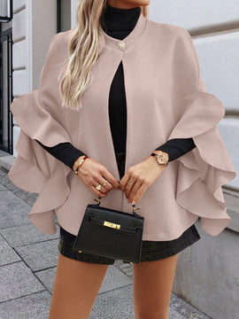 Clasi abrigo de lana elegante con cuello vuelto y abotonadura sencilla, en unicolor, para mujer, para otono/invierno