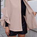 Clasi 1 pieza abrigo elegante de lana con un solo abotonadura, bajo con volantes y unicolor para mujer, otono/invierno
