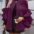 Clasi 1 pieza abrigo elegante de lana con un solo abotonadura, bajo con volantes y unicolor para mujer, otono/invierno