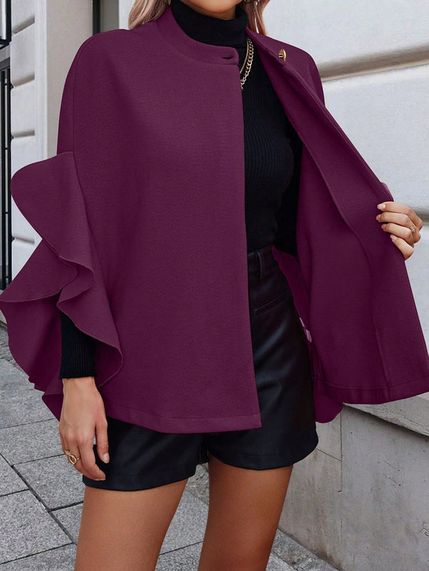 Clasi abrigo de lana elegante con cuello vuelto y abotonadura sencilla, en unicolor, para mujer, para otono/invierno