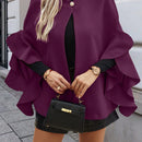 Clasi 1 pieza abrigo elegante de lana con un solo abotonadura, bajo con volantes y unicolor para mujer, otono/invierno