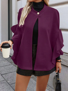 Clasi abrigo de lana elegante con cuello vuelto y abotonadura sencilla, en unicolor, para mujer, para otono/invierno