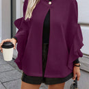 Clasi chaqueta de lana elegante con volantes y parches de un solo abotonado de unicolor para mujer, para otono/invierno