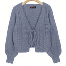 Moosta cardigan casual suelto de unicolor de manga larga con lazada delante para mujer, otono/invierno
