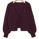 Moosta cardigan casual suelto de unicolor de manga larga con lazada delante para mujer, otono/invierno