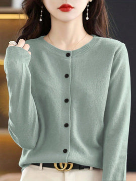 Essnce cardigan suelto y casual de mujer de un solo abotonado, de color liso, manga larga, para otono/invierno