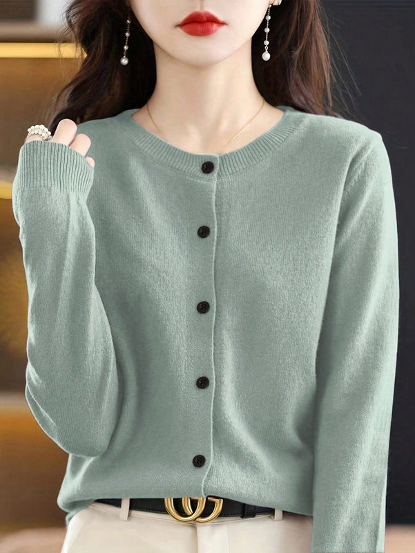 Essnce cardigan suelto y casual de mujer de un solo abotonado, de color liso, manga larga, para otono/invierno