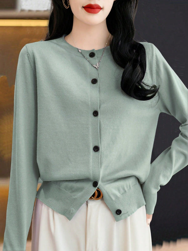 Essnce cardigan suelto y casual de mujer de un solo abotonado, de color liso, manga larga, para otono/invierno