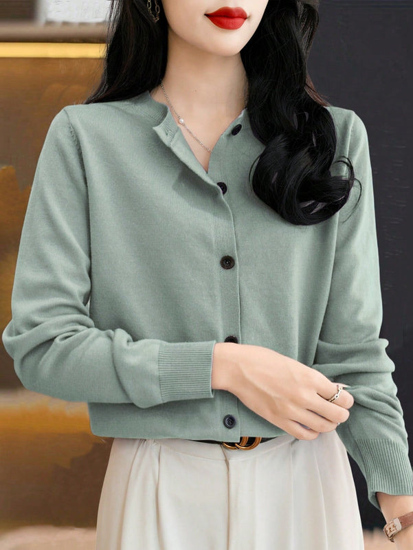 Essnce cardigan suelto y casual de mujer de un solo abotonado, de color liso, manga larga, para otono/invierno
