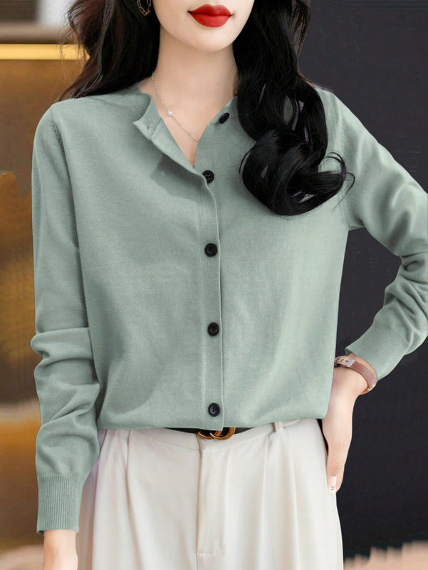 Essnce cardigan suelto y casual de mujer de un solo abotonado, de color liso, manga larga, para otono/invierno