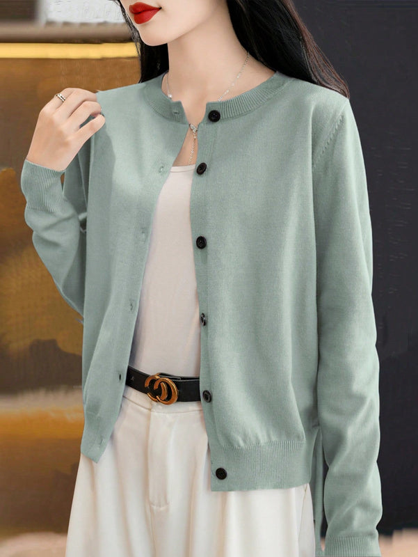 Essnce cardigan suelto y casual de mujer de un solo abotonado, de color liso, manga larga, para otono/invierno