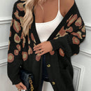 Lune cardigan informal para mujer de botones delanteros con bolsillos dobles y estampado de leopardo, para otono/invierno