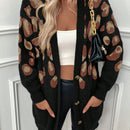 Lune cardigan informal para mujer de botones delanteros con bolsillos dobles y estampado de leopardo, para otono/invierno