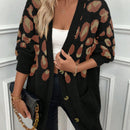 Lune cardigan informal para mujer de botones delanteros con bolsillos dobles y estampado de leopardo, para otono/invierno