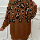 Lune cardigan informal para mujer de botones delanteros con bolsillos dobles y estampado de leopardo, para otono/invierno