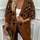 Lune cardigan informal para mujer de botones delanteros con bolsillos dobles y estampado de leopardo, para otono/invierno