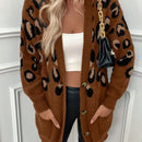 Lune cardigan informal para mujer de botones delanteros con bolsillos dobles y estampado de leopardo, para otono/invierno