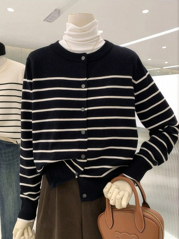 Essnce cardigan suelto y casual de mujer de un solo abotonado, de color liso, manga larga, para otono/invierno