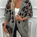 Lune cardigan informal para mujer de botones delanteros con bolsillos dobles y estampado de leopardo, para otono/invierno