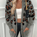 Lune cardigan informal para mujer de botones delanteros con bolsillos dobles y estampado de leopardo, para otono/invierno