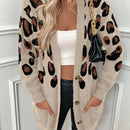 Lune cardigan informal para mujer de botones delanteros con bolsillos dobles y estampado de leopardo, para otono/invierno
