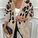 Lune cardigan informal para mujer de botones delanteros con bolsillos dobles y estampado de leopardo, para otono/invierno