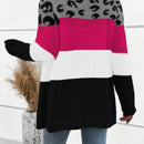 Lune cardigan informal de uso diario con parche de estampado de leopardo y botones adelante, apto para otono/invierno