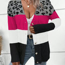 Lune cardigan informal de uso diario con parche de estampado de leopardo y botones adelante, apto para otono/invierno