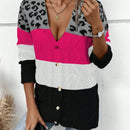 Lune cardigan informal de uso diario con parche de estampado de leopardo y botones adelante, apto para otono/invierno