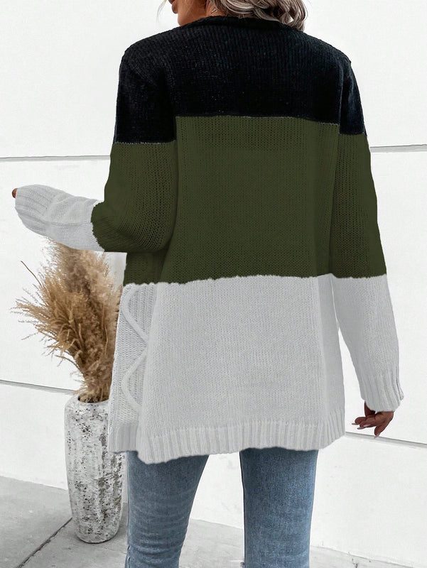 Lune cardigan con parches de colores contrastantes, informal y de moda para uso diario