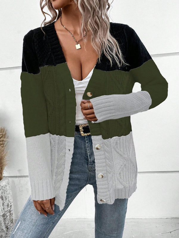 Lune cardigan con parches de colores contrastantes, informal y de moda para uso diario