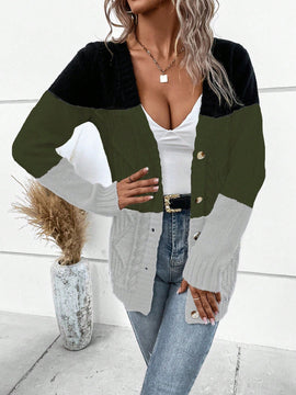 Lune cardigan con parches de colores contrastantes, informal y de moda para uso diario