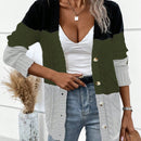 Lune cardigan con parches de colores contrastantes, informal y de moda para uso diario